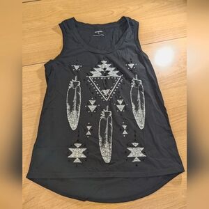 Express black t shirt sleeveless feather design